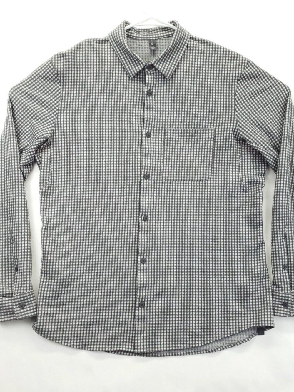 Lululemon Shirt Men Large Black White Check Stretch Angel Wing Classic Button-Up